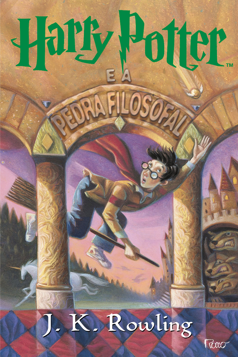 Uma das primeiras capas nacionais lançadas para o livro "Harry Potter e a Pedra Filosofal"